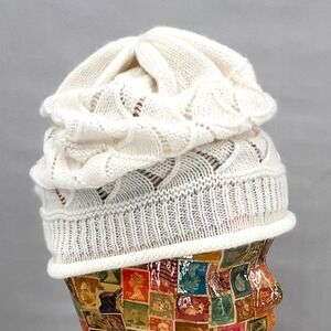 Charlotte Russe Womens Slouchy Beanie Cream Ivory Pointelle Open Knit Hat OS